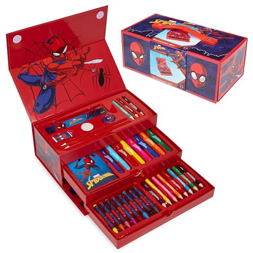 Marvel Spiderman Mallette de Dessin Enfant, Fournitures D'art Stylos de Coloriage Crayons de Couleur Crayons de Couleur, Cadeau pour Enfant (Rouge)