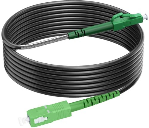 RamboCables 15M Gepanzerte Glasfaser-Kabel LC/APC auf SC/APC, Simplex Singlemode Gepanzerte Glasfaserkabe, 9/125µm OS2 FTTH LWL Patchkabel für den Innen- und Außenbereich, Schwarz