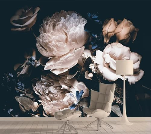 KoKoty Papier Peint Soie Panoramique Fleurs roses fond noir-140 x 70 cm-Poster Geant Mural 3D Fresque Salon Chambre décoration