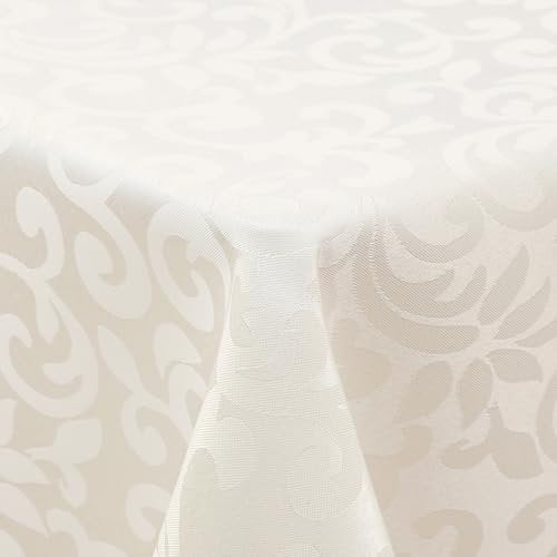 Homaxy Tischdecke Abwaschbar Rechteckig 140x180cm Tischtuch Polyester Tafeldecke Jacquard Tischwäsche Ornamente Pflegeleich Schmutzabweisendt, Beige