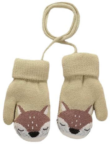 COACOM 1 Paire de Gants pour Bébé, Moufles d'hiver Tricotées avec Cordon, Moufles pour Tout-petits Animaux Moufles Épaissies, Gants d'extérieur en Velours, pour 1-3 ans (Color : Khaki), kaki, taille