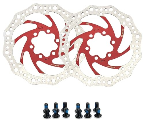 Yongness Lot de 2 disques de frein de vélo avec 12 vis, 140 mm/160 mm/180 mm/203 mm, rotor de disque de frein pour vélo de ville, VTT, vélo de route, pièces de vélo (Rouge 140mm)