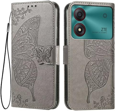 EASSGU Custodia per ZTE Blade A34 (6.6 Inches) Flip Folio Cover Magnetica per Telefono in Pelle con 3 Slot per Schede 1 Portafoglio, Case - Grigio