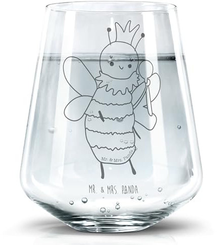 Mr. & Mrs. Panda Trinkglas Biene König - Geschenk, Wespe, Trinkglas mit Gravur, Schöne Trinkgläser, Gläser, Design Glas, Hummel, Moderne Trinkgläser,