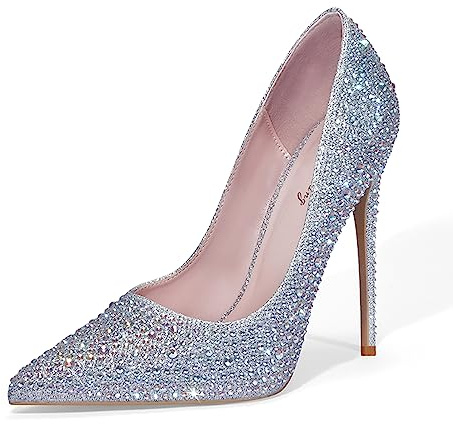 Zhabtuc Chaussures à talons aiguilletés avec strass pour femme, sexy scintillantes, chaussures à paillettes 12 cm à talons hauts classiques à bout pointu, 36 EU