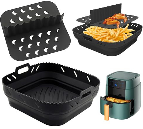 Silicone Air Fryer Liner with Divider for Ninja Speedi & COSORI Air Fryers - Reusable Accessories for Instant Vortex & Tefal Air Fryer (Black)
