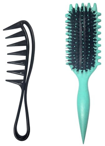 Ruayia Lockenbürste Denman Kit, Curl Brush Haarbürste Strähnenkamm Wide Tooth Comb, Lockenkamm Gepolstert Zahnkämme Hai Zahnkamm Frauen Männer Salon Lockenbürste Grobzinkiger Kamm - Cyanfarben