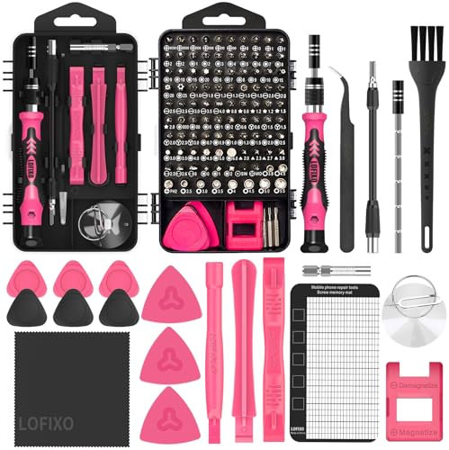 Screwdriver Phillips,Torx,Pentalobe,Triangle Triwing,Flat Head,Star,Eyeglasses Repair Kit Pink Tool Box with Spudger for iPhone/Xbox Switch Controller, Ring Doorbell,Mac,PS4