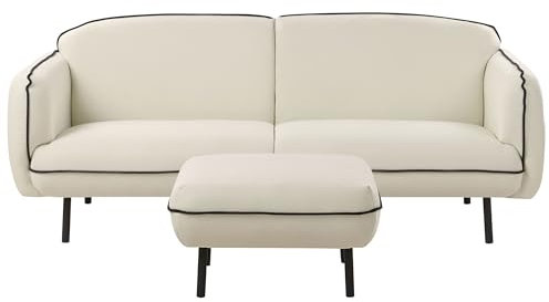 Beliani 3-Sitzer Sofa Stoff Hellbeige mit Ottomane schwarzes Metallgestell Biese Tonsberg