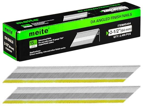 meite Unghie stile DA da 6,3 cm, calibro 15, con finitura angolata a 34 gradi, zincate, perfette per modanature, finiture, lavori di finitura e progetti fai da te (2.400 pezzi)