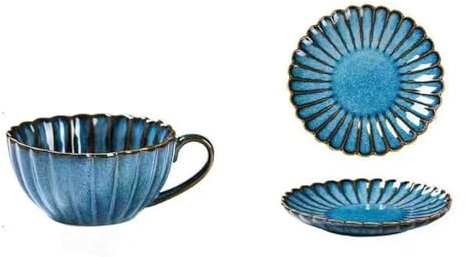 MEIFULLE Taza de café de 220 ml, Taza de cerámica para té de la Tarde inglés y platillo, Juego de Taza de Porcelana, Taza para Desayuno, té, limón, Leche, vajilla para café