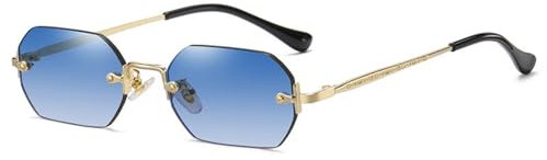 QVKUUT Rechteckig sonnenbrille rahmenlose sonnenbrille Mode Retro Rechteck Brille für Damen Herren (Gold/Darkblau, Darkblau)