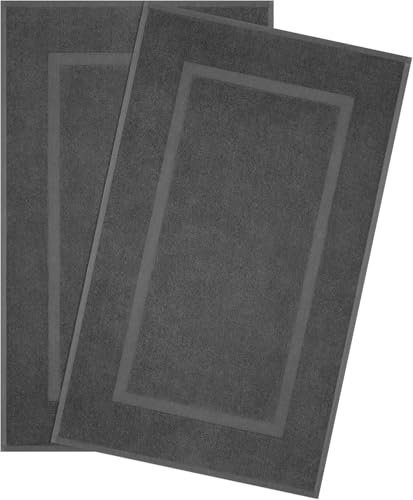 Hammetex Badvorleger Set 2 Teilig, 100% Baumwolle Duschvorleger für Badezimmer, Saugfähig Waschbar Bad Fußmatten 51x86 cm Große Badematten, Anthrazit
