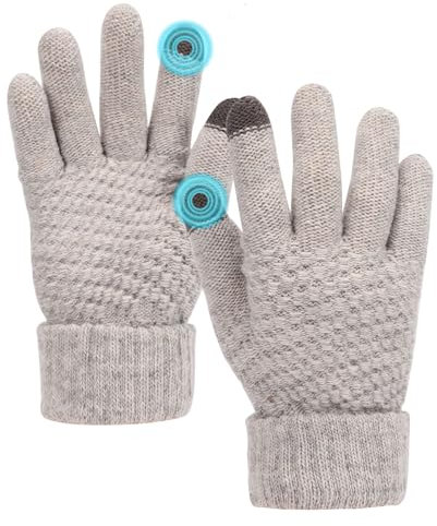 Risipu Winter Warme Fäustlinge für Frauen, Touchscreen Handschuhe Frauen gestrickte Handschuhe Warm Weiches Futter Elastische Manschette Winter Texting Handschuhe (Gray)