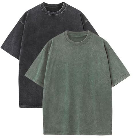 Botong Oversized Workout Shirts for Women Vintage Heavyweight T Shirts for Men Casual Loose Pump Covers Gym Black+Army Green XXL