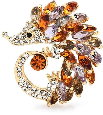 YGZHANYUANOKU Glass Hedgehog Brooches Sleeping Animal Brooch Pins Women,champagne, 4.0x4.0cm