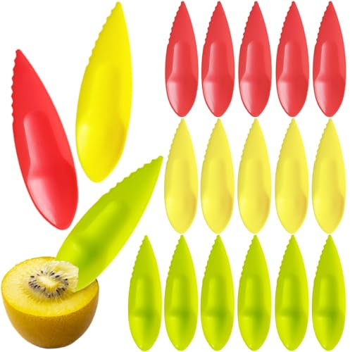 16 Pcs Cuchara de Kiwi Cuchara de Plástico Cortador de Kiwi Cuchillo de la Fruta,Utensilios de Cocina para Cortar Pomelo,Melón(Amarillo,Verde,Rojo)
