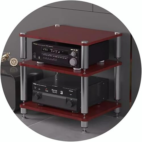2/3/4-stufiges HiFi-Rack, AV-Regal, HiFi-Ständer, Plattenspieler-Ständer, Geräteschrank, Audio-Rack mit stoßdämpfenden Füßen – Audio-Video-Komponenten, Rot, 60 x 48 x 60 cm (3 Ebenen)