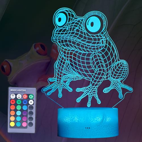 POSSHE Cute Frog Night Light Frog Gifts 3D Illusion Lamp RGB Color Changing Remote Control Timer Dimmable Nursery Decoration Baby Light Room Decor Kids Gifts