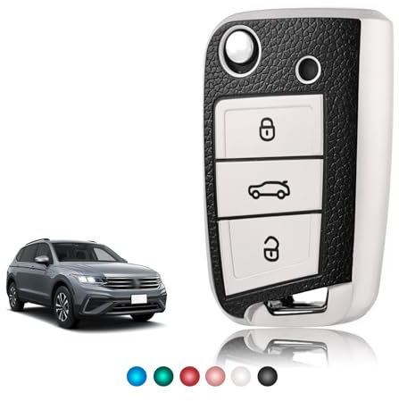 TOOMUME Coque Clé TPU Texture en Cuir, Etui Clé Étui Clé Adapté pour VW Volkswagen Golf 7 Tiguan T-Roc T-Cross Polo Seat Ateca Ibiza Leon Skoda Octavia Fabia Kamiq