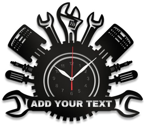 PSUNEY Personalised Metal Auto Repair Mechanic Tools Wall Clock with LED Light Custom Name Car Repair Tools Metal Wall Clock Neon Sign Garage Wall Sign Decor Workshop Man Cave Gift for Dad Man
