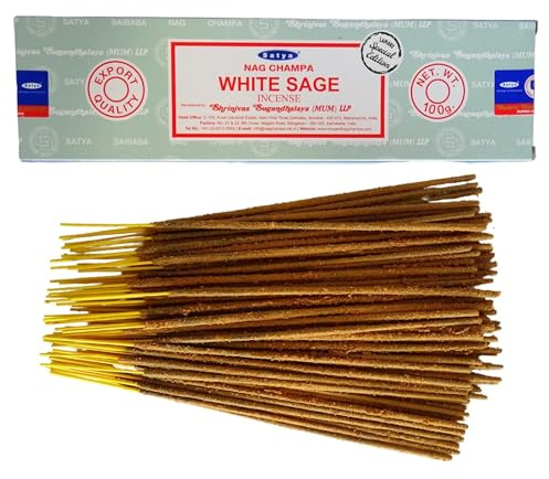 LAMARE Satya White Sage (Weißer Salbei) Räucherstäbchen, 1 Packung mit 100 g (80-90 Stäbchen), Aromatherapie, Meditation, Yoga, umweltfreundliche Verpackung