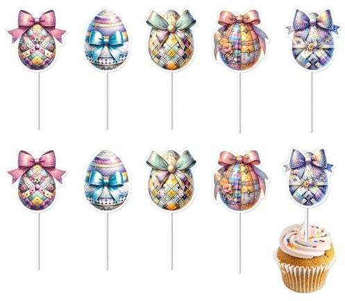 Tewzafiya Eier-Cupcake-Pads, Ostereier-Cupcake-Topper | 10 Stile, bunte Essens-Picks, Cupcake-Topper für Geburtstagsparty, Frühlings-Geburtstag