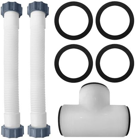 Kit de manguera de bomba de filtro de arena para piscina de 16 pulgadas (2 mangueras + junta en T + 4 arandelas) - Manguera resistente al agua salada para piscinas sobre el suelo, compatible con