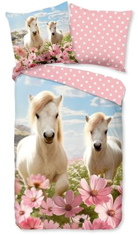 Good Morning Kinder Bettwäsche 135x200 Philou Pferde Blumen rosa blau 33158