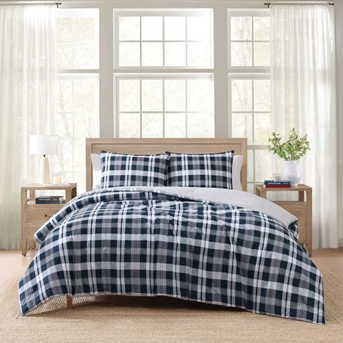 Tommy Hilfiger® Bettwäsche-Set für Doppelbett, strukturierte Baumwolle mit passendem Kissenbezug, mittelschweres Bettwäsche-Set, Oeko-Tex-Zertifiziert (Dream Madras Blue)