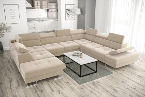 Friderik Galaxy MAX I mit Schlaffunktion, 280x350x225, Stoff Terra, Bettkasten, verstellbaren Kopfstützen & Armlehne (Beige, Links)