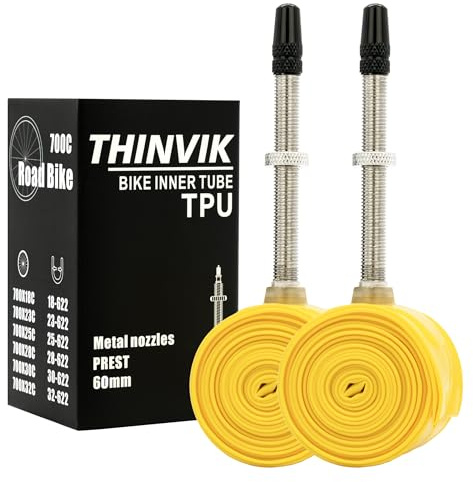 Thinvik Cámaras de Aire TPU - Válvula Presta Metálica 60mm para Bicicleta de Carretera 700x18-32c - 2 Unidades (1 Par)