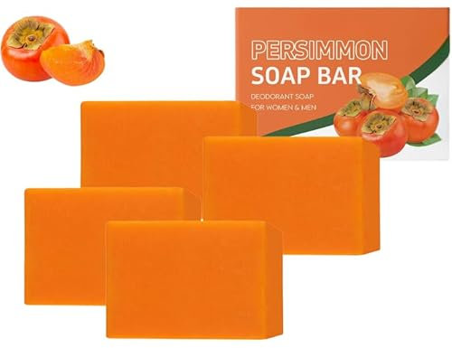 Natural Japanese Persimmon Soap Bar, Deodorizing & Antibacterial Body Soap for Men & Women, Gentle Cleanser for Body Odor, Refreshing Herbal Formula for Daily Skin Care (4pcs)