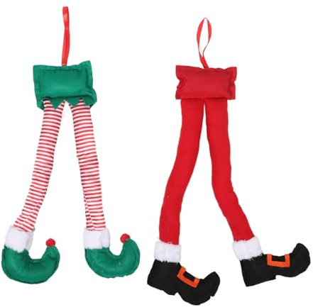 Anneome 2 Stück Weihnachts Elf Beine Auto Dekoration Hängende Weihnachtsdekoration für Festliche im Fahrzeug Kreative Weihnachtsdeko für Drinnen und Draußen