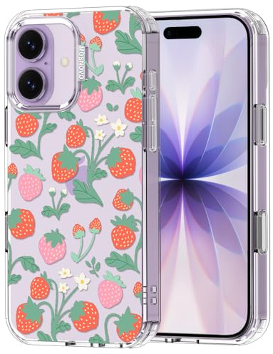 MOSNOVO Coque pour iPhone 17, [Protection de Qualité Militaire 2m] [Technologie Anti-Décollage] Coque Transparente Antichoc en TPU avec Design - Jardin de Fraises