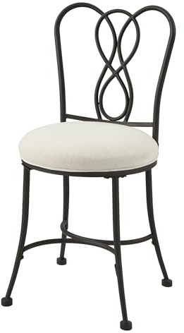 Azalea Park Ornate Iron Bronze Vanity Stool – Cream Upholstered Mid-Back Seat, Sturdy Iron Frame, Stylish Makeup Stool for Bath or Bedroom – Supports 300 lbs, Easy Assembly