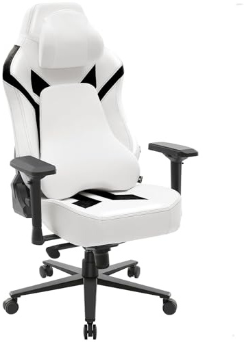 Wyrdforging Silla Gaming ergonómica, Silla Escritorio Gaming Carga 200kg | Sillon Gamer con Reposacabezas, Cojín Lumbar, Reposabrazos 4D, Mecanismo basculante, Base Reforzada，PU Blanco y Ante Negro
