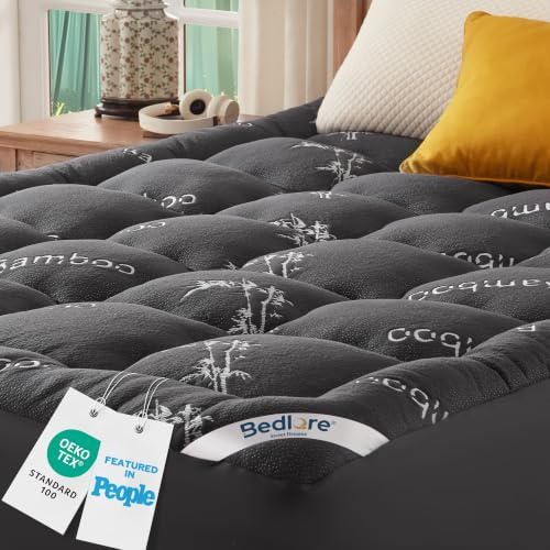 BEDLORE Matratzen Topper 140x200cm, Atmungsaktiv & Bequem Dunkelgrau | Ergonomische Füllung entlastet Rücken. Weicher Bezug aus Bambus-Viskose. Tiefe Tasche bis 30cm für Boxspringbett & Schlafsofa