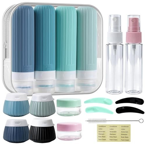 mobumeia Reiseflaschen Zum Befüllen, 18 Stück Silikon Reiseflaschen Set mit TSA Genehmigt, Reiseset Flüssigkeiten für Container Shampoo Creme Spülung, Reise Gadgets