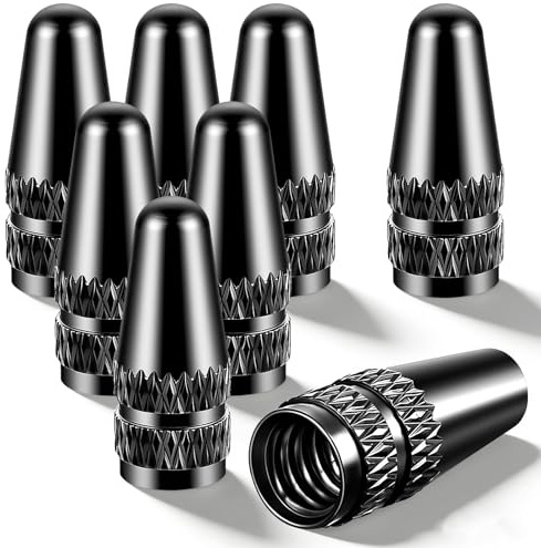 Abeillo Black Presta Valve Cap, 8 Pack Aluminum Anodized Bike Valve Stem Caps Bicycle Tire Air Dust Stem Covers - Used On Presta/French Valves Bike Tire Caps for MTB Road Racing Bicycle(Rocket Style)