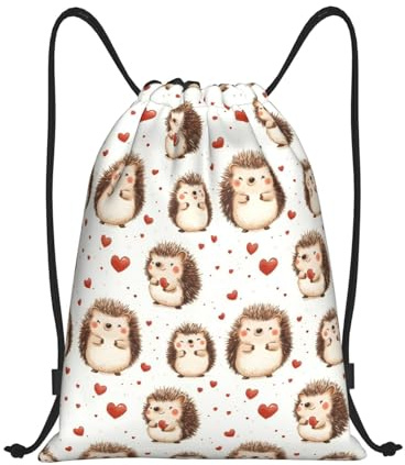 GVYGVY Rucksack mit Kordelzug – Herz-süßer Igel-Druck, spritzwassergeschützt, kleiner Kordelzug, Turnbeutel für Damen und Herren, Sporttasche für Reisen, Schwimmen, Strand