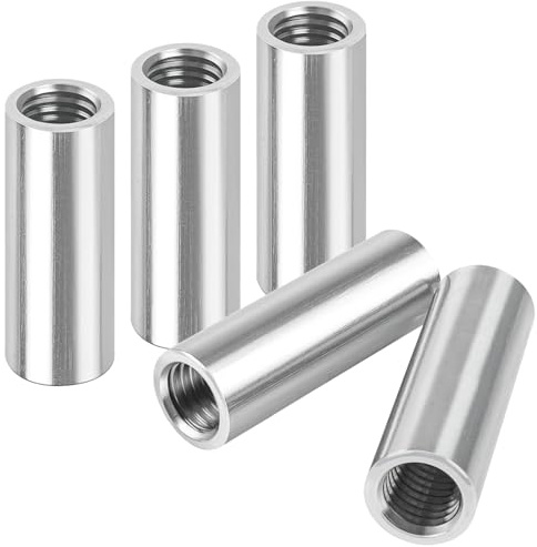 VZU Lot de 5 manchons filetés ronds M6 x 30 mm, écrou long, manchons filetés ronds, en acier inoxydable 304, filetage intérieur V2A épaissi, allongé, pour raccordement, montage, artisanat