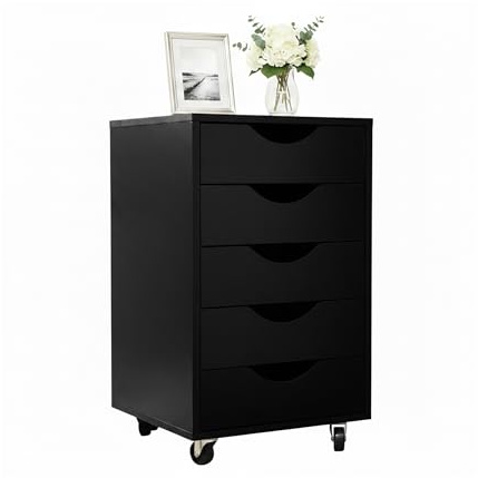 Relaxdays Rollcontainer, 5 Schubladen, HBT: 66,5x40x40 cm, schwarz | Aktenschrank auf Rollen, Bürocontainer Schreibtisch