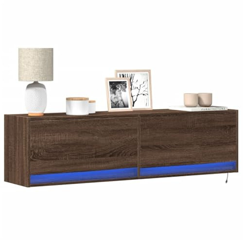 Supporto TV Sospeso a Parete con Luci a LED Mobile TV Sospeso con 2 Cassetti Console Multimediale Moderna per Soggiorno (Quercia marrone #21)