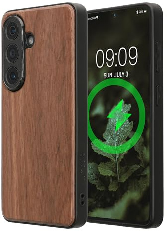 kwmobile Echtholz Schutzhülle kompatibel mit Samsung Galaxy S26 Hülle - Cover aus Holz und TPU - Kompatibel mit MagSafe - Case in Dunkelbraun Holz