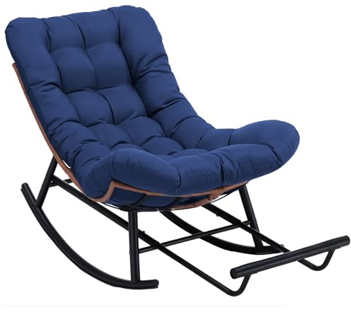 COMHOMA Übergroßer Schaukelstuhl, breite Schaukelliege mit extra dickem Sitzkissen, bequemer Loungesitz für den Innen- und Außenbereich, Wohnzimmer, Terrasse, Garten, Veranda (blau)
