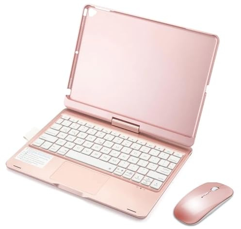 RTQAZWSXE YSJX Custodia con Tastiera touchpad retroilluminata Magica con portapenne, Custodia con Supporto Girevole a 360° Compatibile con iPad PRO 12,9 Pollici 2020/2022 A2032 A2233(Rose Gold Mouse)