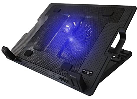 Ewent Supporto con Sistema di Raffreddamento per Notebook, MacBook 12/15.6/17 pollici con 1 Ventola Silenziosa e Luce LED, Supporto Regolabile in 5 diverse inclinazioni
