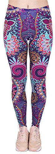 Hanessa Frauen Leggins Lila Pink Türkis Bedruckte Leggings Hose Frühling Sommer Kleidung Mandala Blumen L24 Geschenk für Mädchen zu Weihnachten