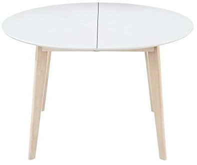 Miliboo – Mesa de comedor diseño redondo extensible blanco y madera Leena